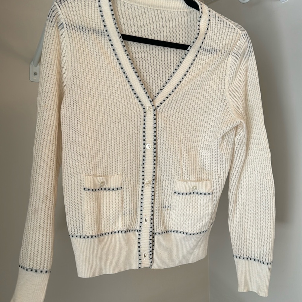 Women’s cute cream and black checker cardigan sweater